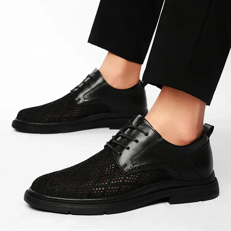 Hollow Out Mesh Casual Shoes Leisure Walk Business Shoes Lace-Up Formal Dress Footwear Klasyczne, wysokiej jakości męskie buty Oxford