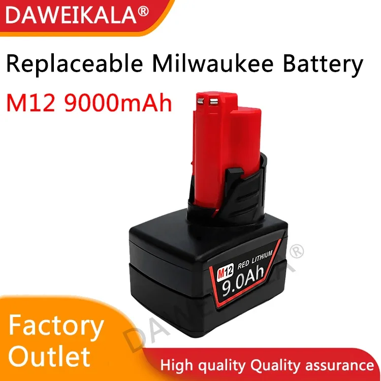 12V 9000mAh Rechargeable Battery for Milwaukee M12 XC Cordless Tools 48-11-2402 48-11-2411 Batteries 48-11-2401 MIL-12A-L