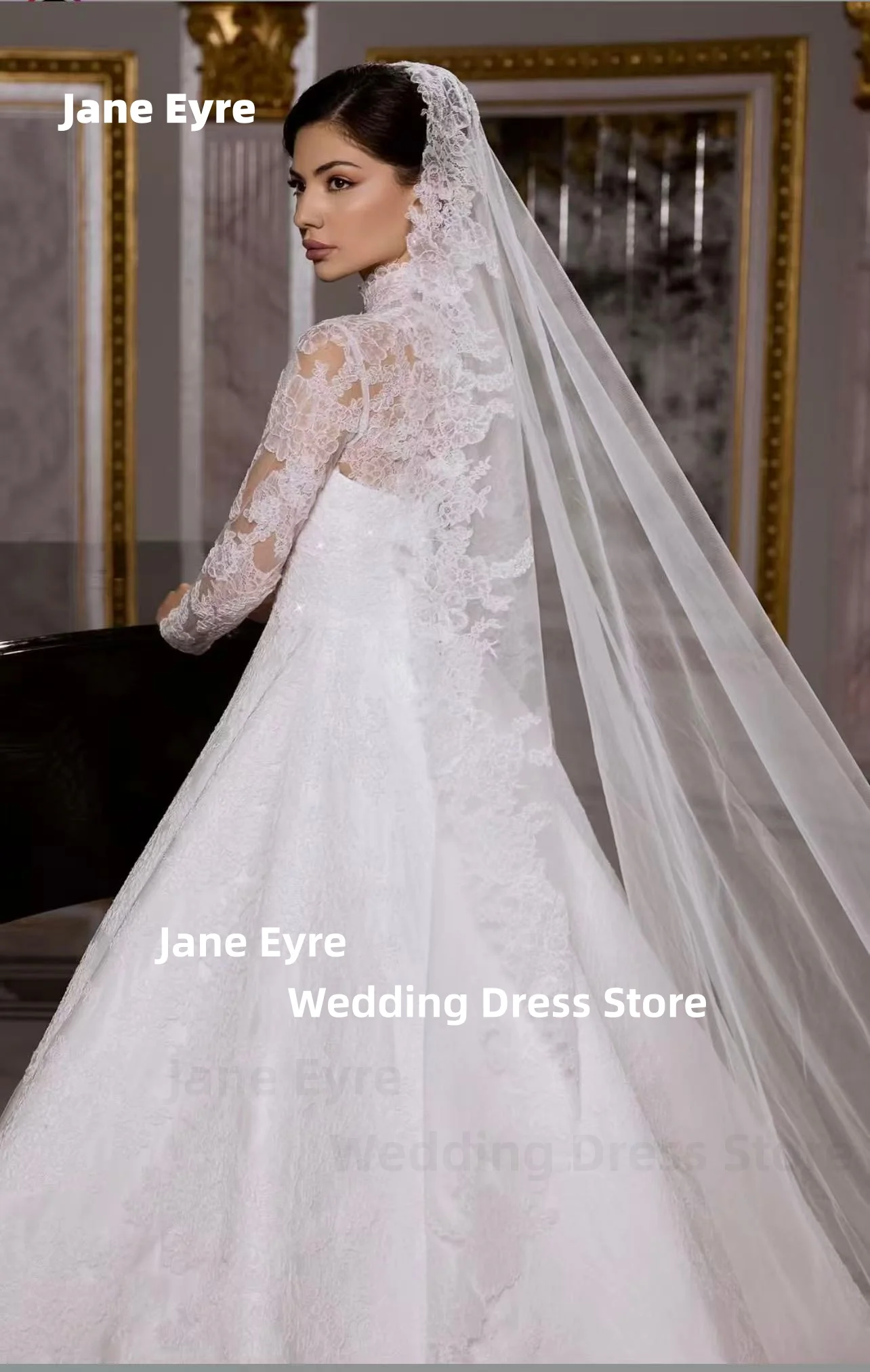 Jane Eyre Vestido de noiva elegante de alta qualidade com renda branca, mangas compridas, vestido de baile vintage, vestidos de noiva personalizados