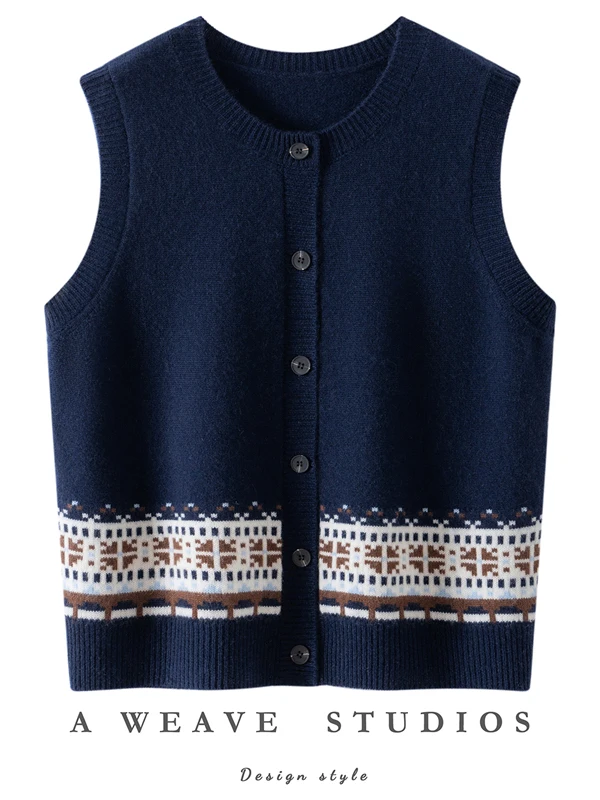 เสื้อกั๊กถักนิตติ้งผู้หญิง ผ้าผสม ทรงกลม ดีไซน์ลายดอกไม้เกล็ดหิมะ ให้ความอบอุ่น เหมาะสำหรับฤดูใบไม้ร่วงและฤดูหนาว