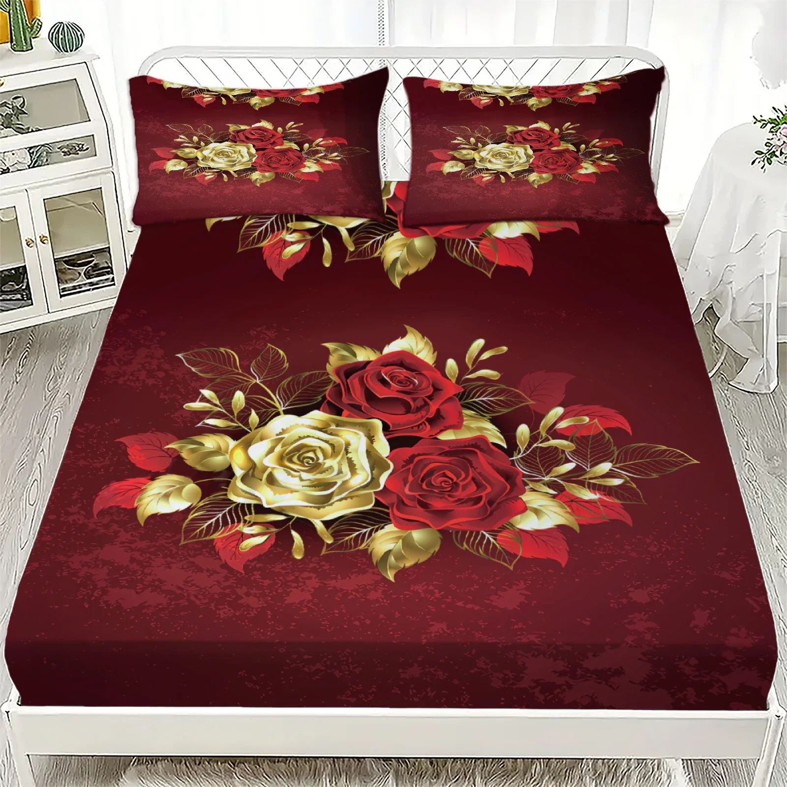 1pcs Fitted Floral Pattern Sheet Deep Pocket Elastic Mattress Cover Single Double Queen King Comfortable Bedroom Decor
