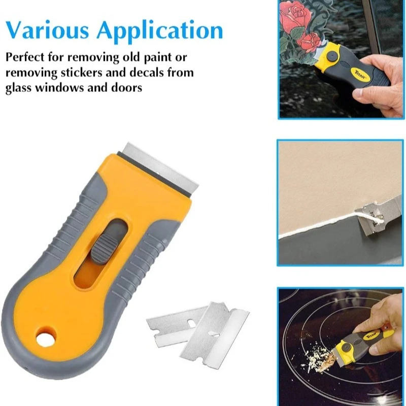 YUANJ 100 Uds hoja de afeitar de un solo filo raspador limpiador de pegamento de vidrio cuchillo removedor hoja de acero herramienta caja de repuesto cuchillas cortadoras