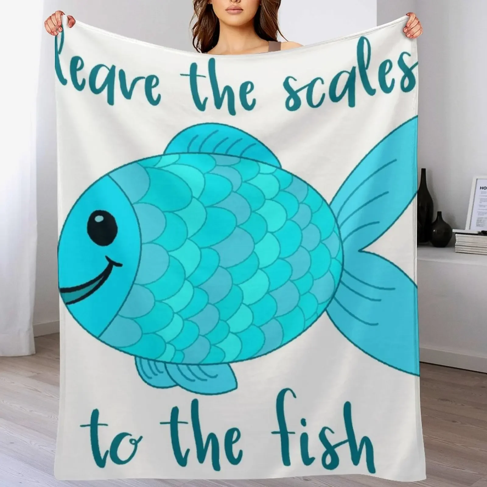 Leave the Scales to the Fish in Blue Throw Blanket Plush Fuzzy Cozy Blanket for Couch Sofa