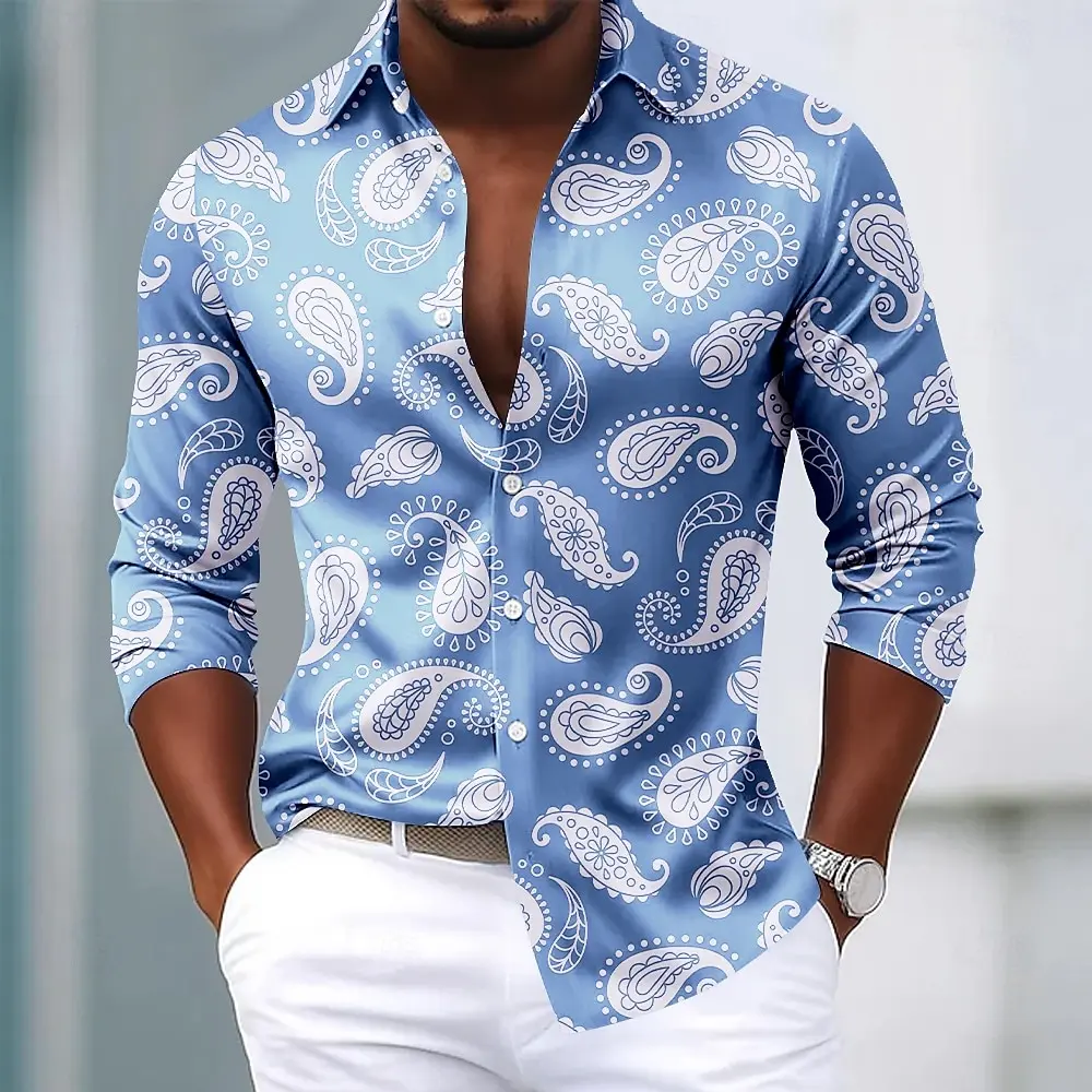 Men's 2025 Long Sleeve Shirts Paisley Floral Print Ethnic Shirt Autumn Winter Streetwear Casual Comfort Polyester Slim Fit Shirt