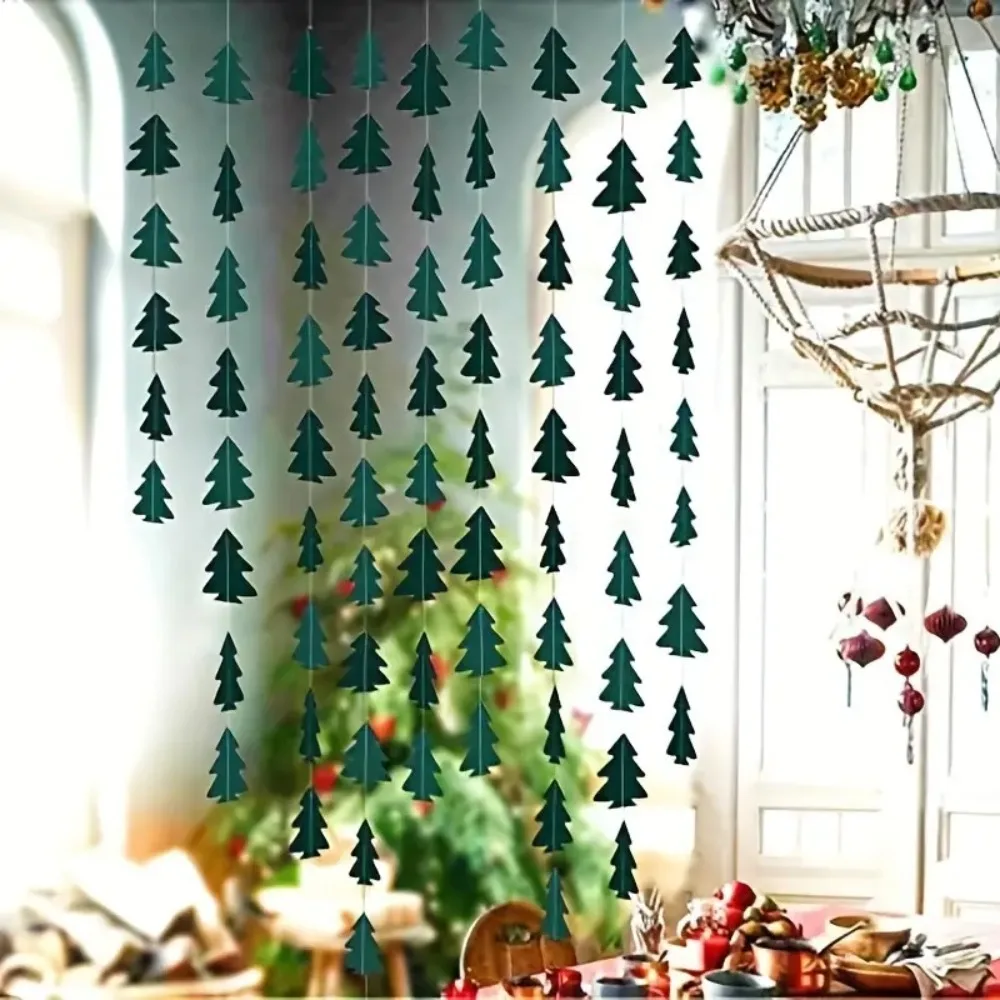 

Green Christmas Tree Hanging Garland Woodland Theme Festive Christmas Tree Ornaments Paper Reusable Hanging Backdrop Decor