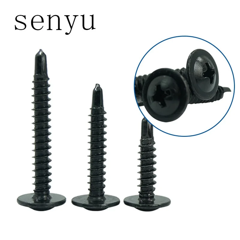 Black Screws Self Tapping Screws M4.2 Scerw Large Flat Head Drilling Tail Screw  Electric Drill Screw 100pcs/200pcs Set