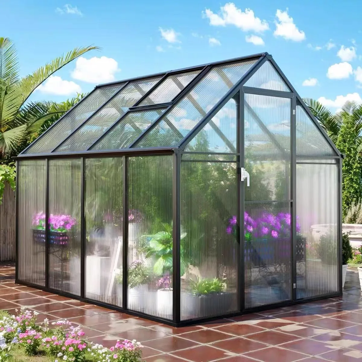 8X16FT Greenhouse with Hygrometer 8x10 FT Greenhouse Polycarbonate Green House Shed with Structure and Roof Vent, Large Walk-in