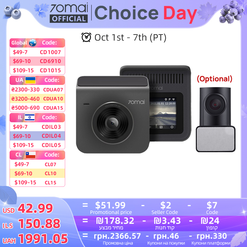  70mai Dash Cam A400 Car DVR 145° FOV 1440P 70mai A400 Car Recorder Support Rear Cam 24H Parking Monitor 