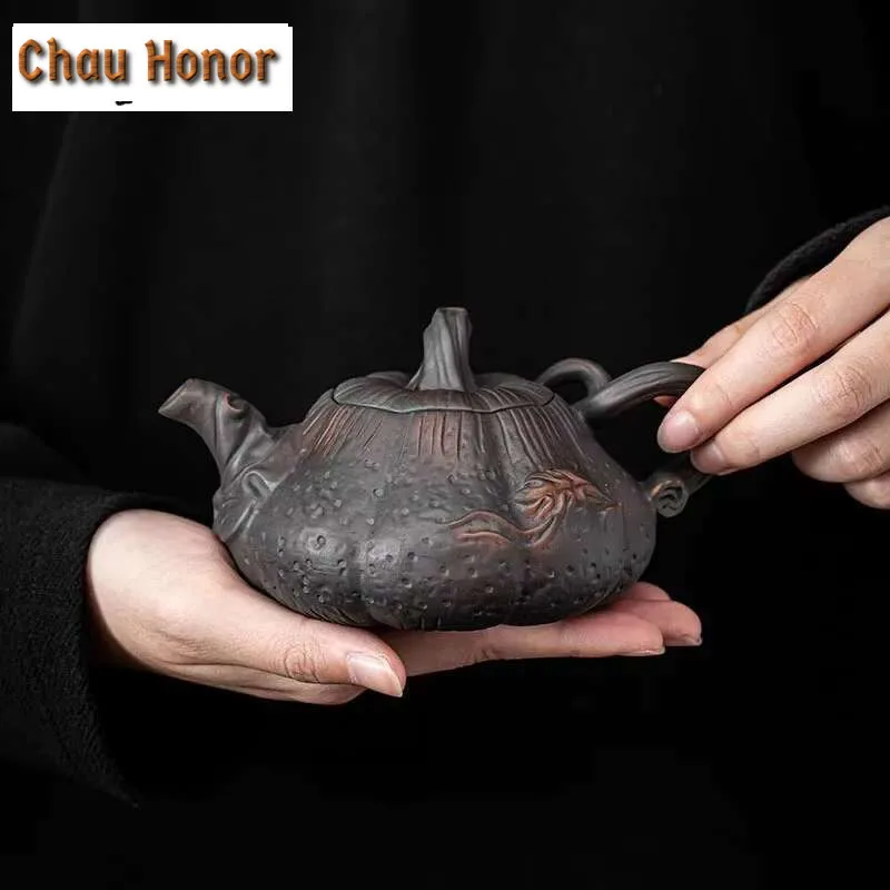 

Фиолетовый керамический горшок Qingxi с тыквой, античный рельефный керамический чайный горшок, маленький одиночный чайник, устройство для приготовления чая, домашний семейный чайный набор