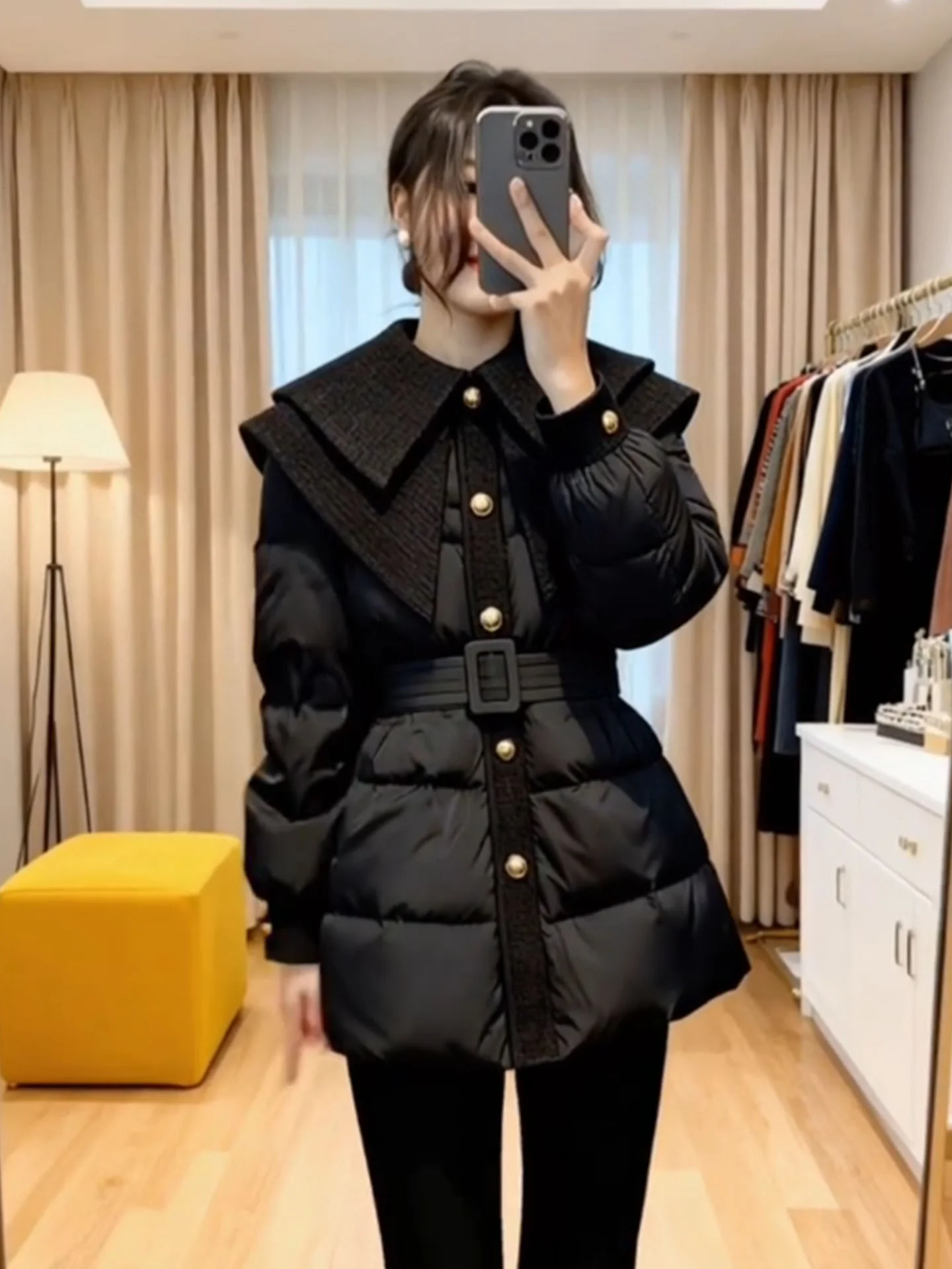 Bla cintura-conchaçadora feminina puffer jaet luxo sle longo sve cintura alta thi outerwear ele lindo casaco de inverno