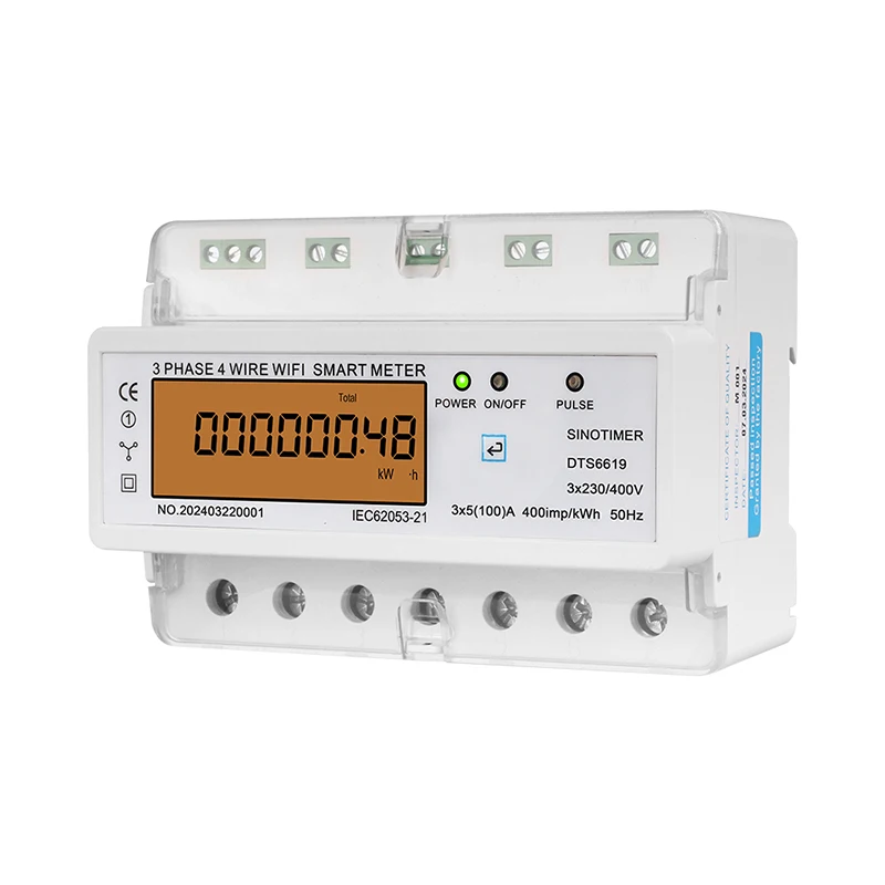 WIFI 80A 380V AC Three Phase Energy Meter kWh Total /Positive /Negative Active Energy Comsumption Current Voltage ON/OFF Switch