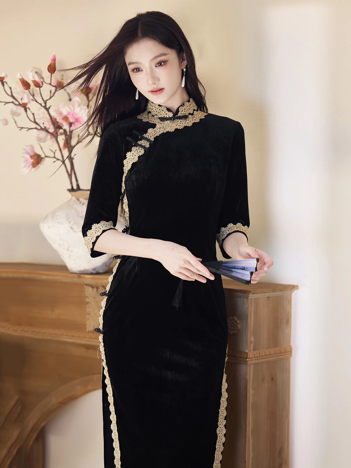 

Новая китайская элегантная молодежная юбка-миди премиум-класса для женщин больших размеров, повседневная, теплая, с рукавом 3/4