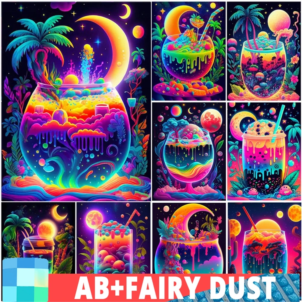 فنجان آيس كريم من Fairy Dust AB لوحة ماسية 5D ، منظر فسيفساء ، طقم تطريز غرزة متقاطعة ، حجر الراين الكرتوني ، مجموعة جديدة
