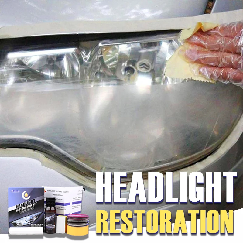 Car Headlight Restoration Kit Remove Cloudy Yellowed Oxidized Look Light Abrasive Restorer Clear Coating Polishing Car Detailing