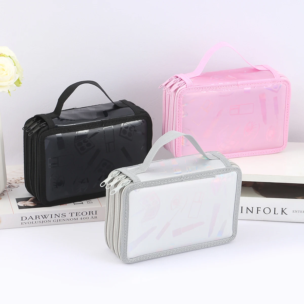 قطعة واحدة من مقلمة رائعة بسحاب ثلاثية الطبقات، حقيبة تخزين قرطاسية محمولة، تستخدم لتخزين أقلام الرصاص للفن والرسم #1