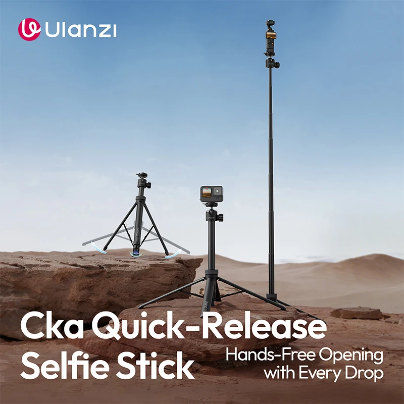 Ulanzi TT24 Cka Quick-Release Selfie Stick with 360° Ball Head for Action Cameras Smartphone Photography Light Outdoor Vlog Shot