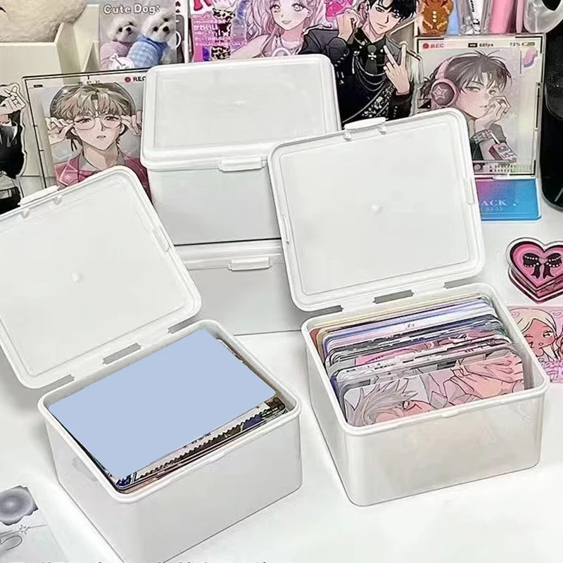 Dustproof Transparent Flip Lid Card Storage Box Small Card Holder Game Card K-pop Star Postcard Desktop Organizers Case