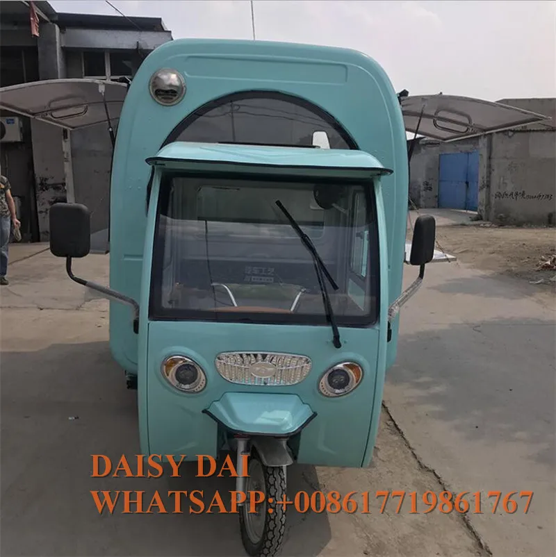 Tricycle mobile de crème glacée de café de rue commerciale, chariot de camion de restauration rapide à vendre