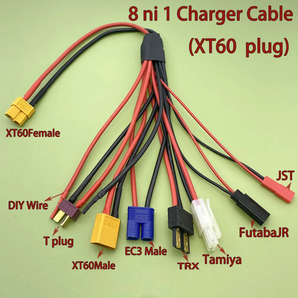

2pcs XT60 Female 1-to-8 Multi Charging Cable for RC LiPo Battery, B6 Charger Adapter Connector, High Temp Silicone Wire 300MM