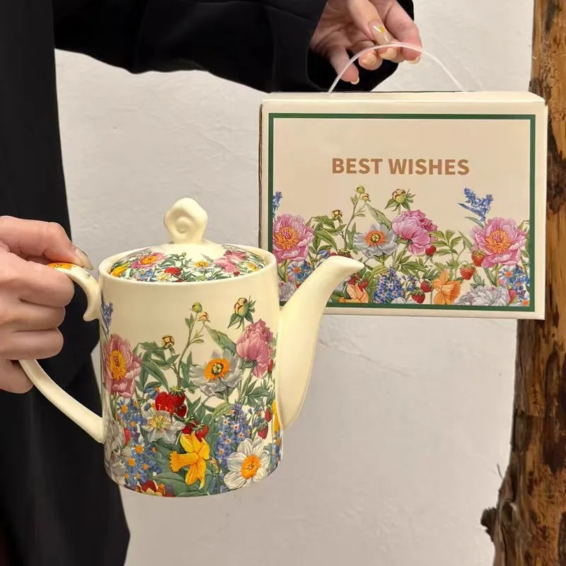 Korean Creative Flower Ceramic Teapot Simple Large Capacity Water Bottle Kettle Gift Box Home Bar Decoration Drinking Utensils - view 2