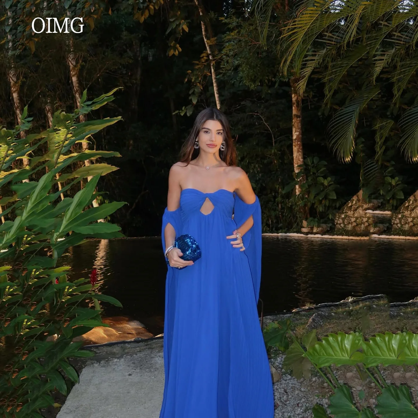 

OIMG Blue Off The Shoulder A Line Prom Gowns Sweetheart Neck Party Gown Long Evening Dress 2025 Customized