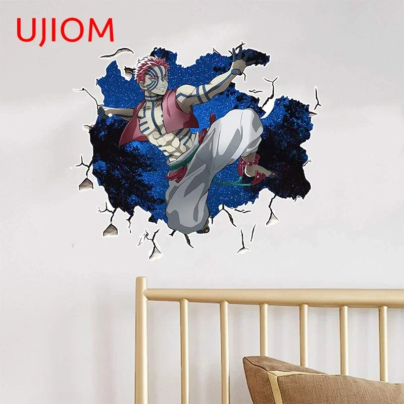 UJIOM Anime Creativity Akaza Wall Personalized Crack Stickers Bedroom Vinyl Decal Scratch Resistant Living Room Decoration