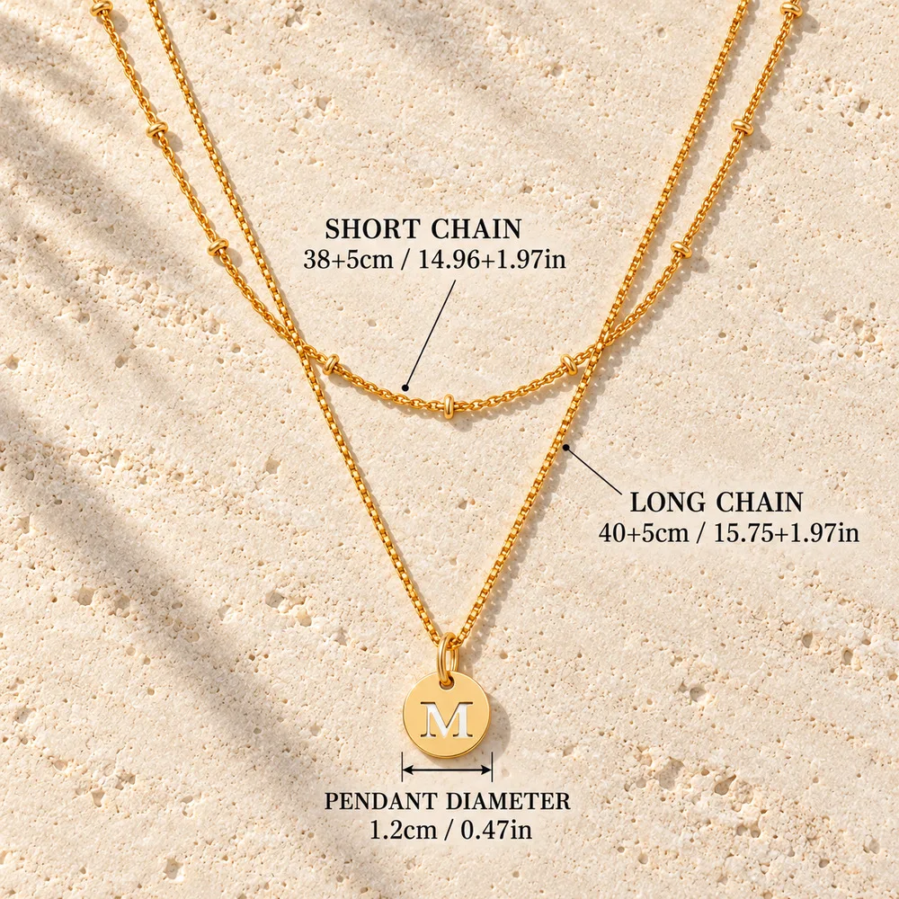 Initial-Charm Doppelschichtige Vergoldete Buchstabenkette für Damen und Herren mit Scheibenbox-Kette und Perlendetails, Modisches Accessoire – Detail 4