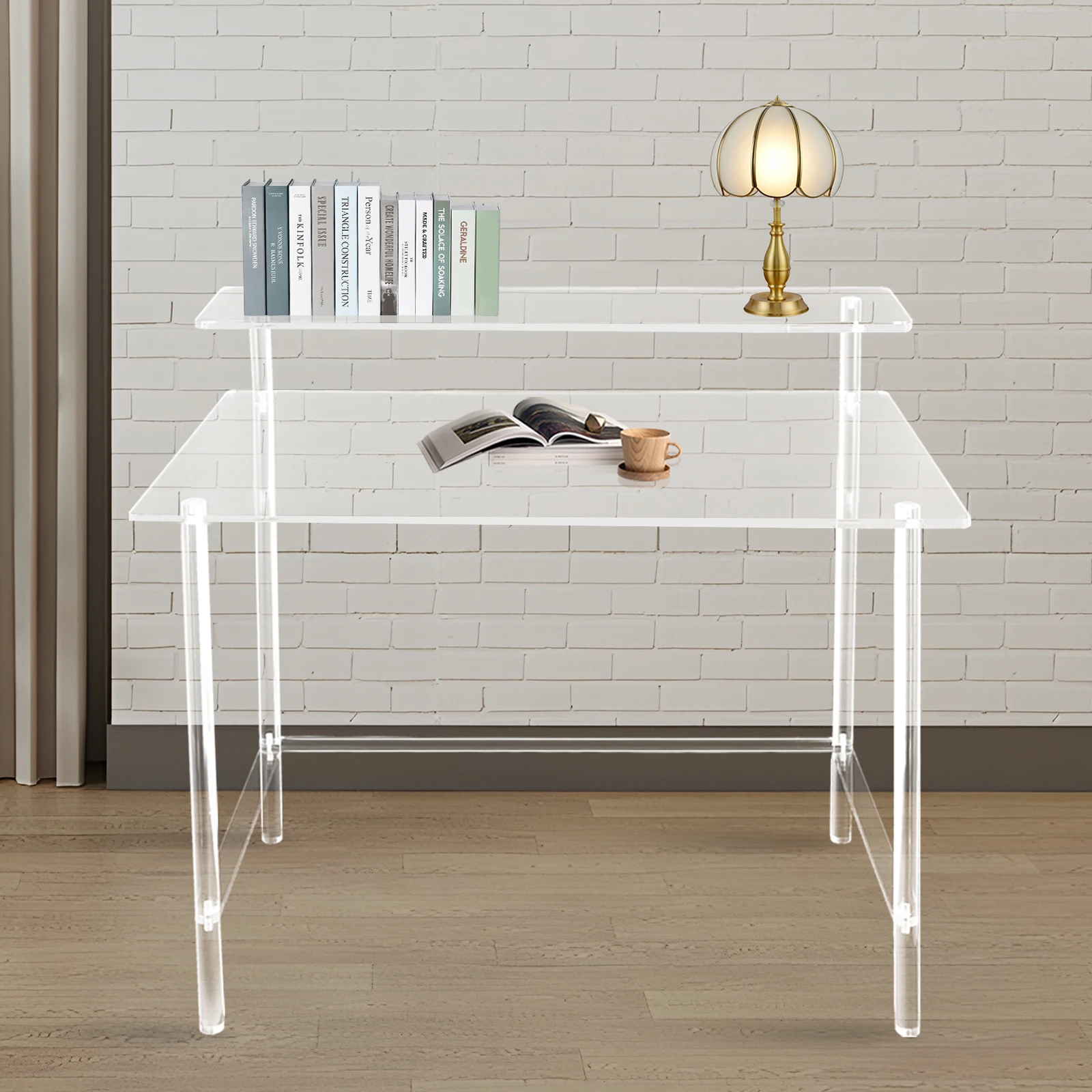 

2-tier Clear Acrylic Computer Desk Home Office Desk Study Writing Table for Office, Living Room, Bedroom,