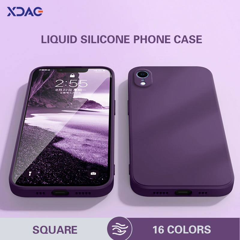 Original Square Phone Case for iPhone XR 5G Soft Back Cover Cute Liquid Silicone Shockproof Accessories Funda High Qualtiy Shell