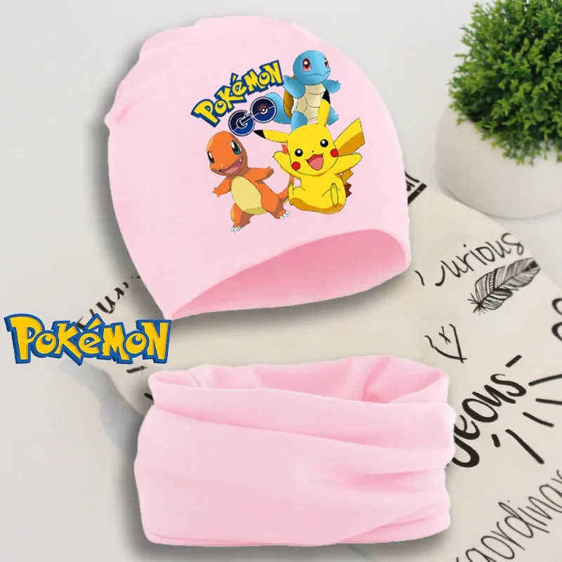 2PCS Pokemon Hat Scarf Pikachu Baby Anime Kawaii Knitted Cap Eevee Squirtle Kids Accessories Boys Girls Winter Warm Beanie Gifts