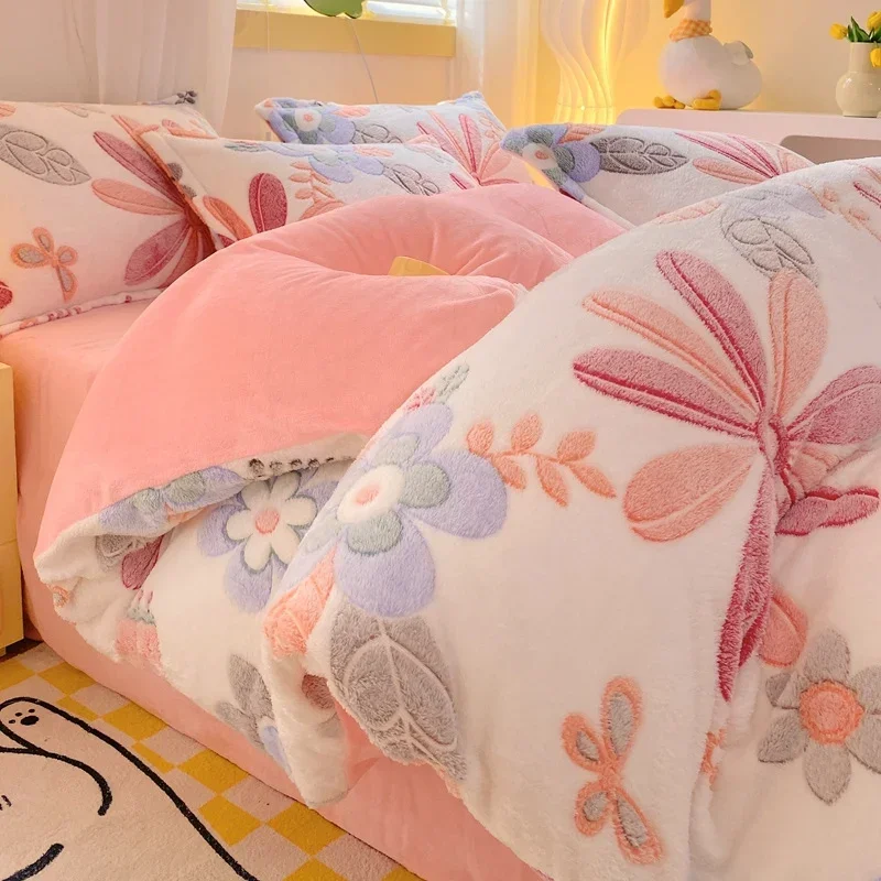 

1PC Duvet Cover Flannel Coral Fleece Keep Warm Winter Quilt Thick Covers Print Single Double Queen King Quilt Bedding Cover