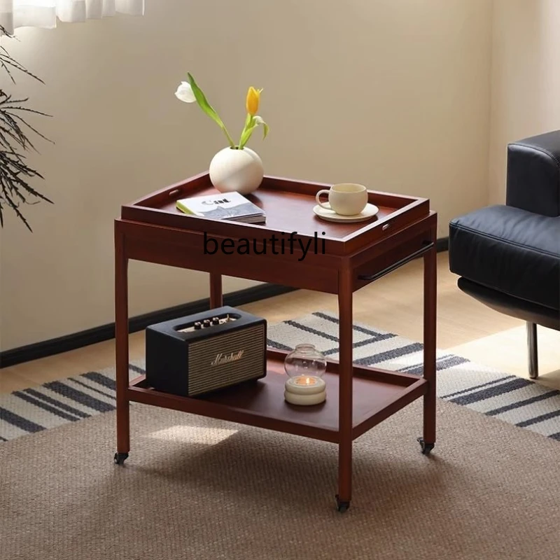 

Nordic retro removable trolley with wheels to store living room side cabinet dining car