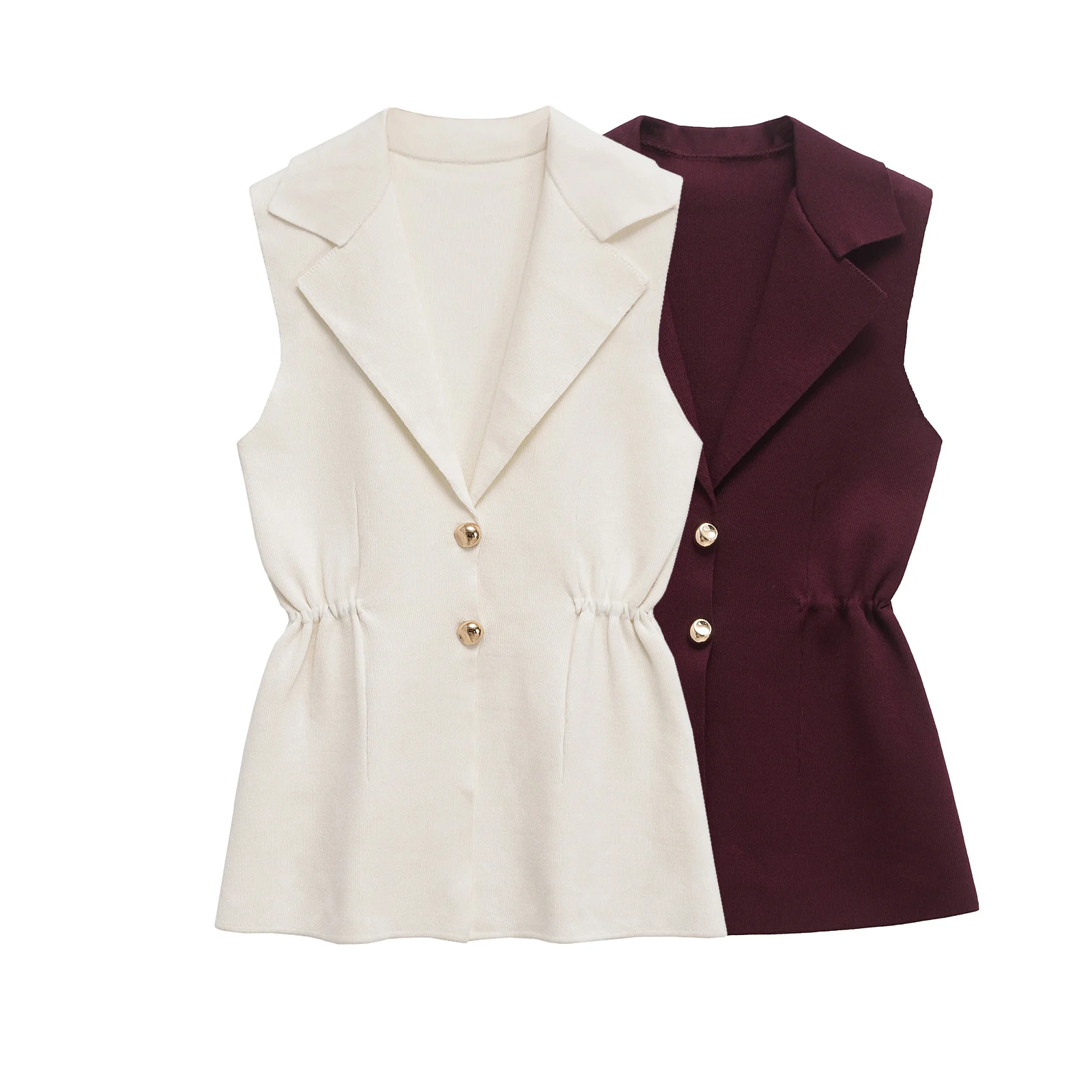 

2025 summer new product women's clothing fashionable pleated sleeveless lapel knitted vest top