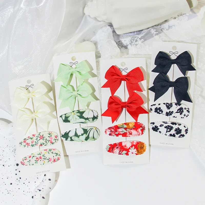 4Pcs/Set  BB Clip Cute Bows Hair Clips for Baby Girls Handmade Bows Hairpin Barrettes Kids Headwear Hair Accessories