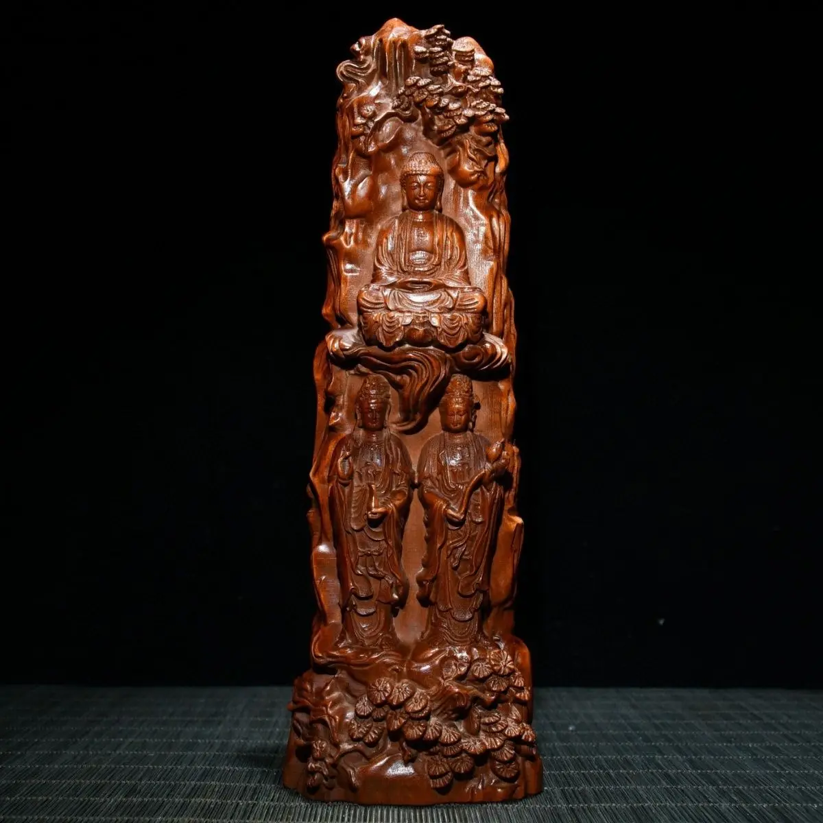 Hand Carved Wood Sakyamuni buddha, guanyin, and the three saints Statue Figurine Desktop Ornaments Home Decoration