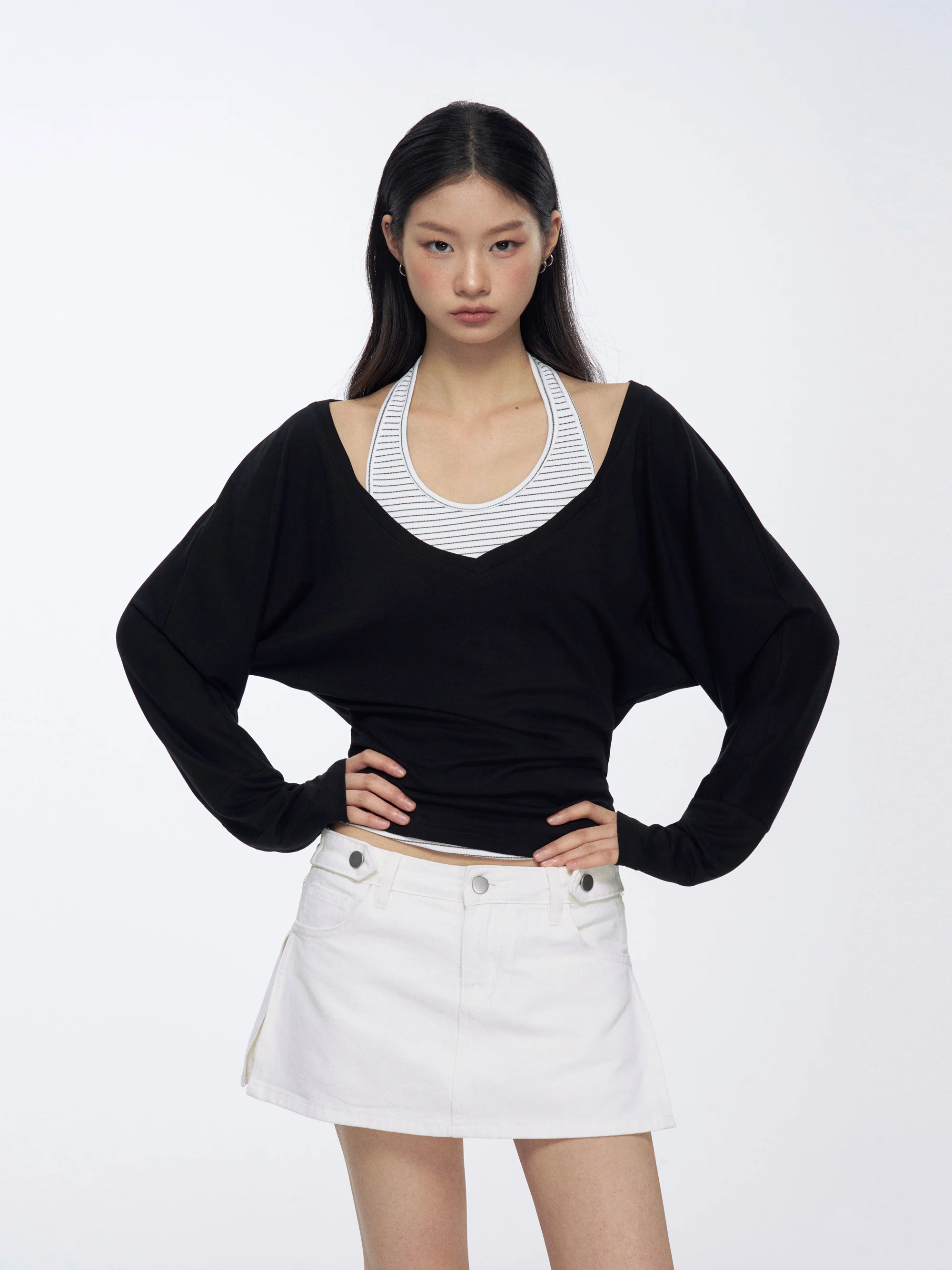 Archivum Vintage Deep V Mixed Fiber Vest Striped Loose Two Piece Set Spring Summer Versatile Comfortable Breathable Knitwear