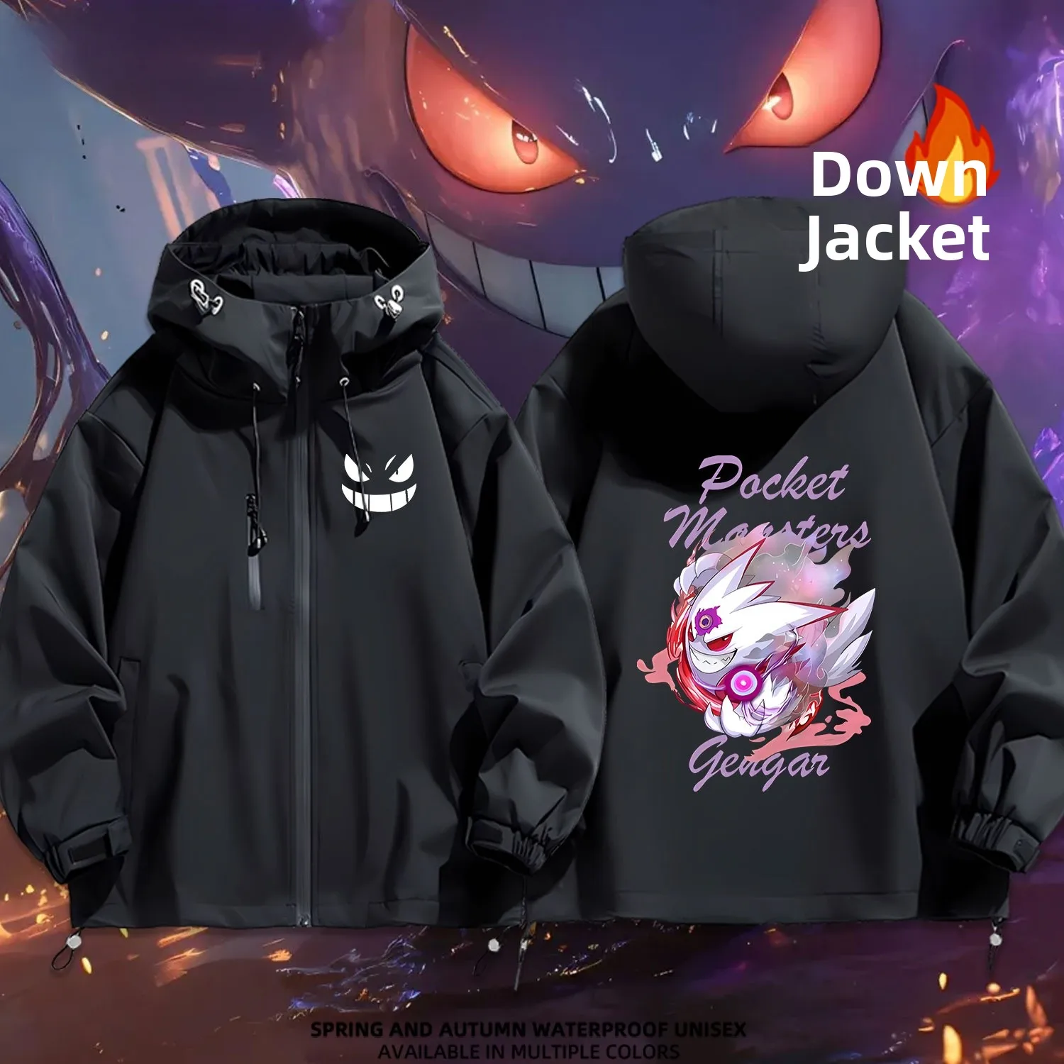 

Ghost pe down Jaet Hooded Casual ex Outerwear Waterproof Polyester Fiber Zipper Closure Cartoon Anime Theme