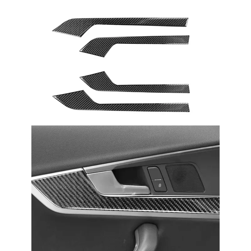 Carbon fiber 4PCs interior door handle panel cover trim car sticker for Audi A4 B9 2017 2018 2019 2020