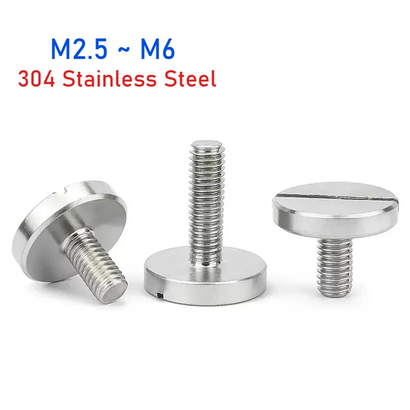 M2.5 M3 M4 M5 M6 304 Stainless Steel Flat Big Round Slotted Head Screw Thread Grooving Bolt Length 3-40mm