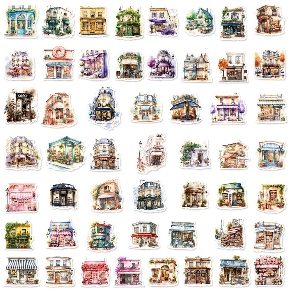 10/30/50pcs Vintage Cartoon Winkel Winkel Stickers Esthetische Aquarel Graffiti Decals DIY Notebook Koffer Telefoon Sticker verpakking