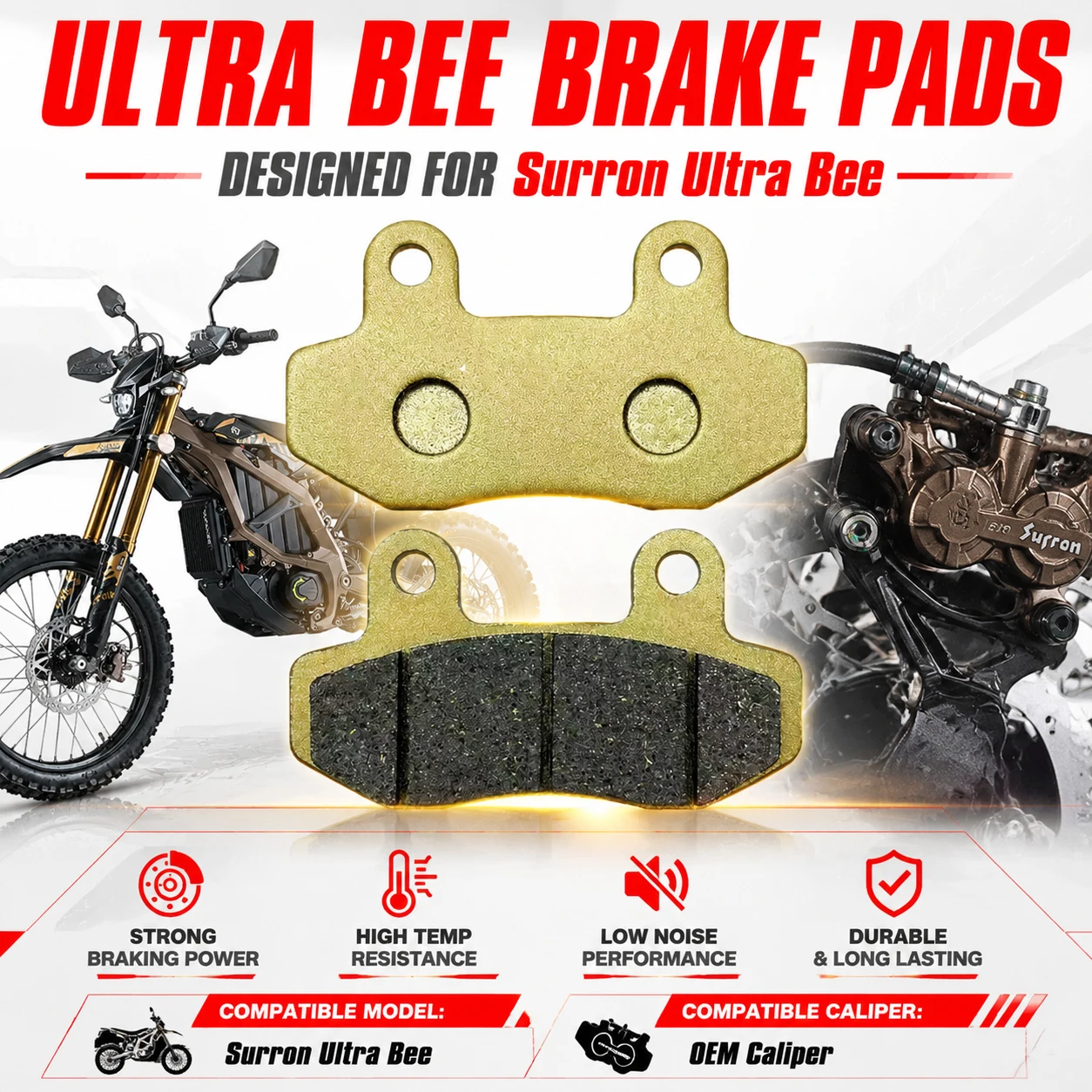 

Ultra Bee Brake Pads Semi-Metallic Fast Warm Up for Surron Ultra Bee Stock Caliper Electric Dirt Bike Instant Bite Replacement