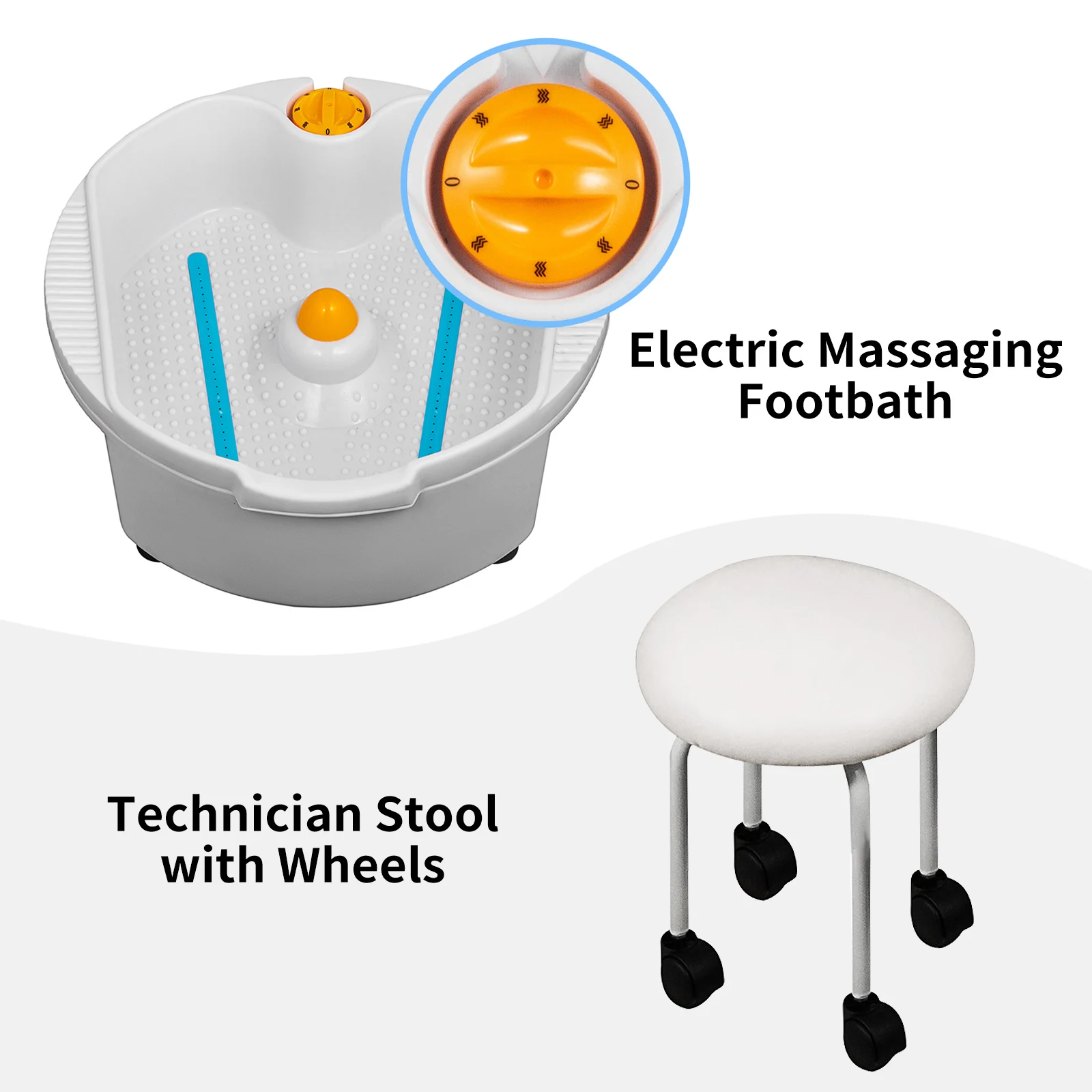 VEVOR Hydraulic Lift Adjustable Spa Pedicure Unit with Easy-Clean Bubble Massage Foot bath White/Black Chair Salon Equipment