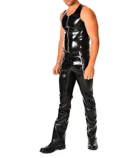 Catsuit Noir Fétiche 100% Latex Caoutchouc, Zip Gummi 0.4mm S-XXLCosplay, Mascotte