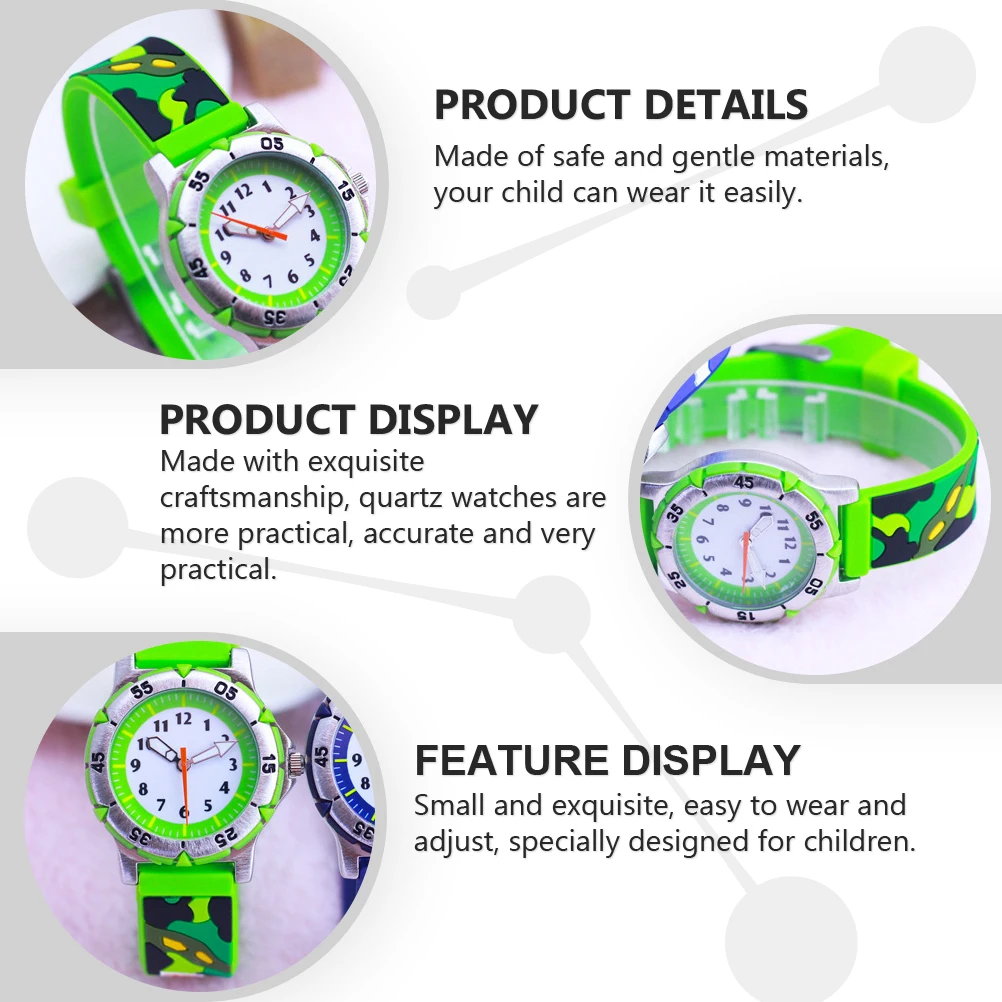 Children Watch Kids Wristwatch Cartoon Silicone Green 3D Pattern Adjustable Quartz Movement Practical Gift Child Watches