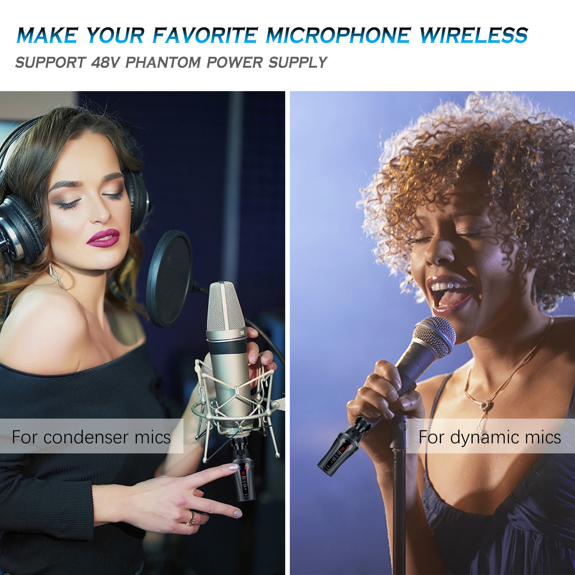 KIMAFUN UHF Wireless Microphone System XLR Transmitter and Receiver for Dynamic&Condenser Mics Audio Mixer PA Speaker Recorder