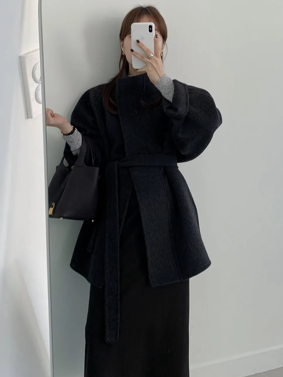 

Retro Chic Women's Woolen Coat Belted Loose Fit Mid-Length Autumn Winter New Sle Commute Polycarbonate 00% Polyester