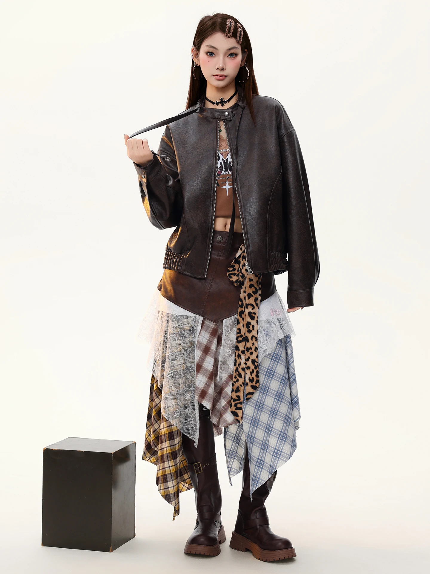 PBB Giacca da donna in pelle PU imbottita, stile retrò americano, nuova collezione primavera, con cintura, taglio dritto, stile vintage, resistente al vento