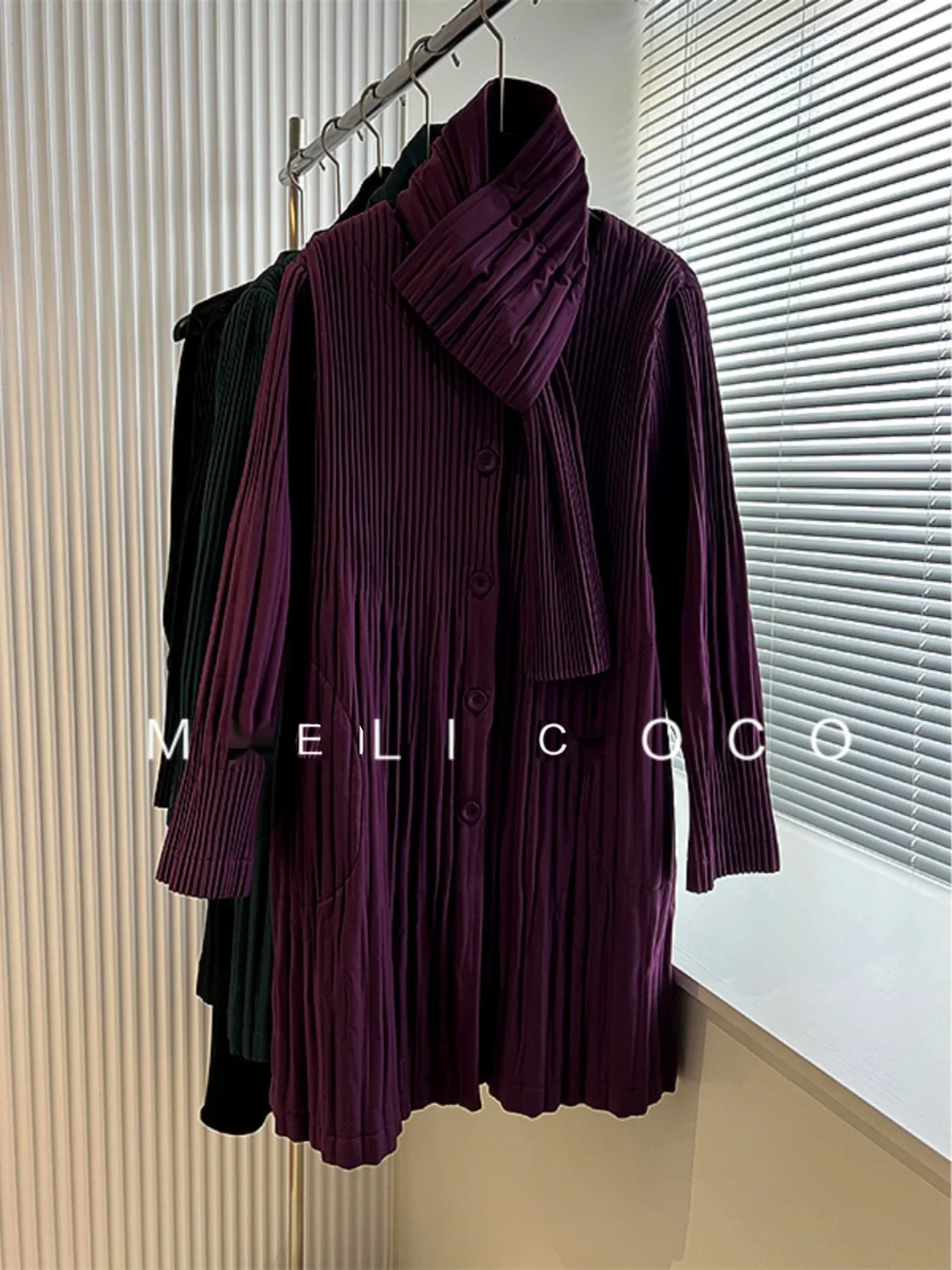 ALSEY Miyake Pleated Long Puffer Women's Jacket 2024 Autumn Winter New Loose Plus Size Leisure Solid Slim Design Cotton Clothing