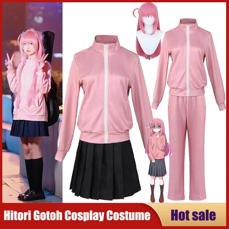 (#^.^#) 2026 New Hitori Gotoh Costume Anime Bocchi The Rock Cosplay Pink Coat Jacket Skirt Wig JK Uniform For Women P →_→LOOK ME - view 3