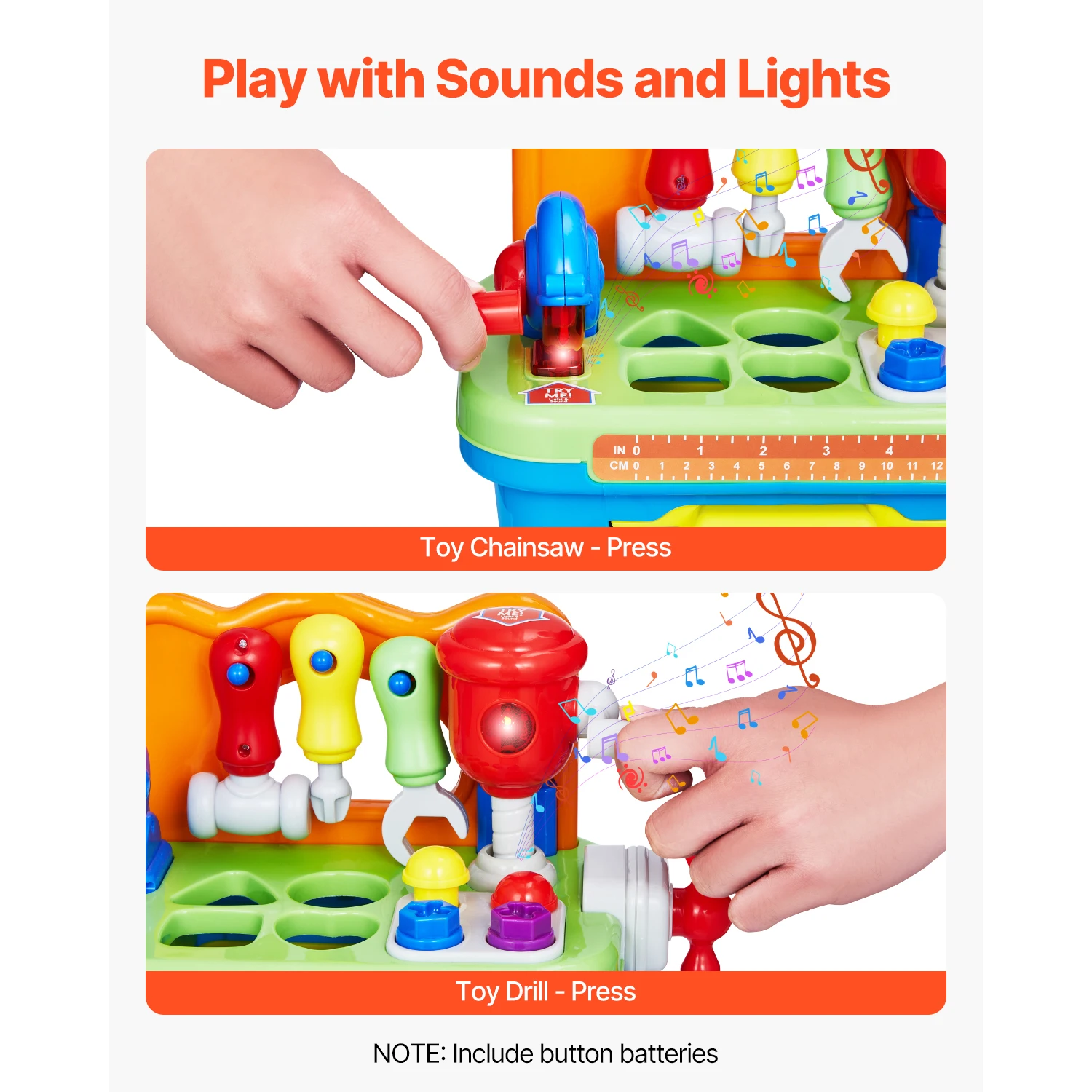 SucceBuy Musikalische Werkbank für Kinder, Spielzeug für Babys, Rollenspiel-Werkzeugset mit Licht und Geräuschen, Lernwerkbank für Kinderspielzeug, Geschenke